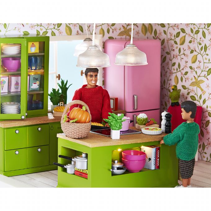 Küchenschrank Küche grün mit Spüle und Spülmaschine Lundby 