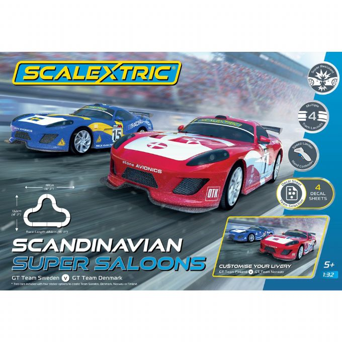 Scalextric - Scandinavian Super Saloons Racerbane Sæt - Gt Team Sweden Vs Gt Team Denmark - 1:32 - C1425pf