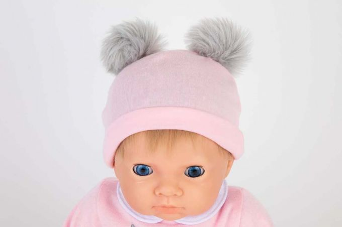 Tiny Treasures Baby Doll, Pink outfits with 2 pom pom hat, Blonde Hair version 3
