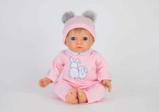 Tiny Treasures Baby Doll, Pink outfits with 2 pom pom hat, Blonde Hair