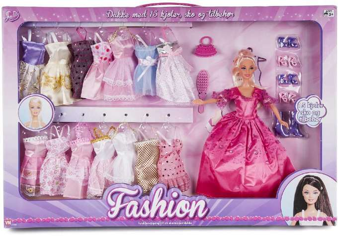 Doll with 15 dresses in pink gift box version 1