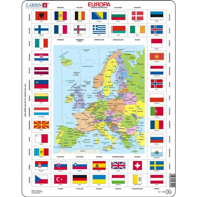 Puslespil kort/flag Europa, 70 brikker version 1