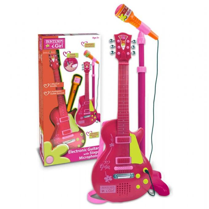 Electronic Guitar w. Microphone Pink version 1
