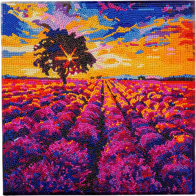 Kristallitaide Laventelipelto 30x30 version 1