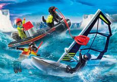 Polar sailor rescue with inflatable boat
