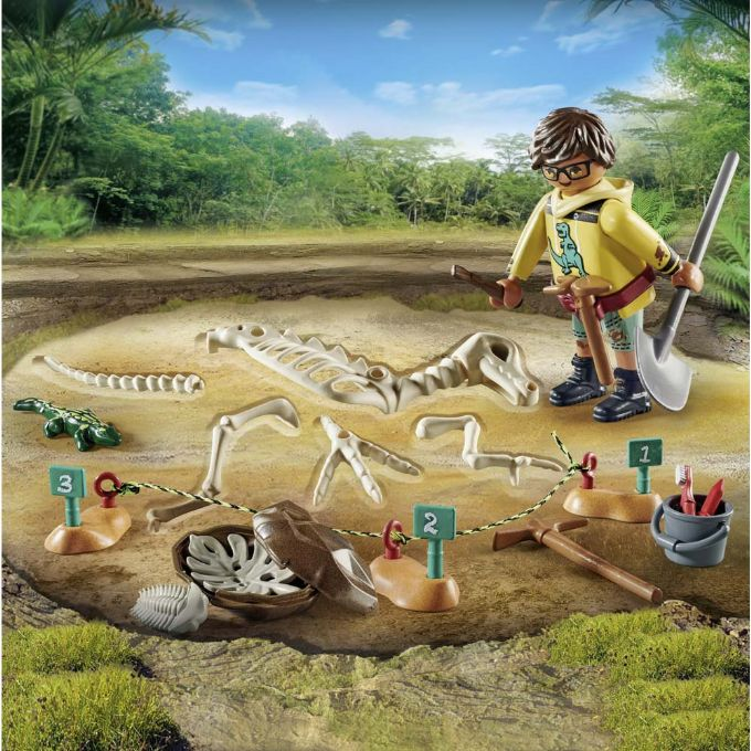 Arkeologiset kaivaukset ja dinosauruksen luuranko version 3