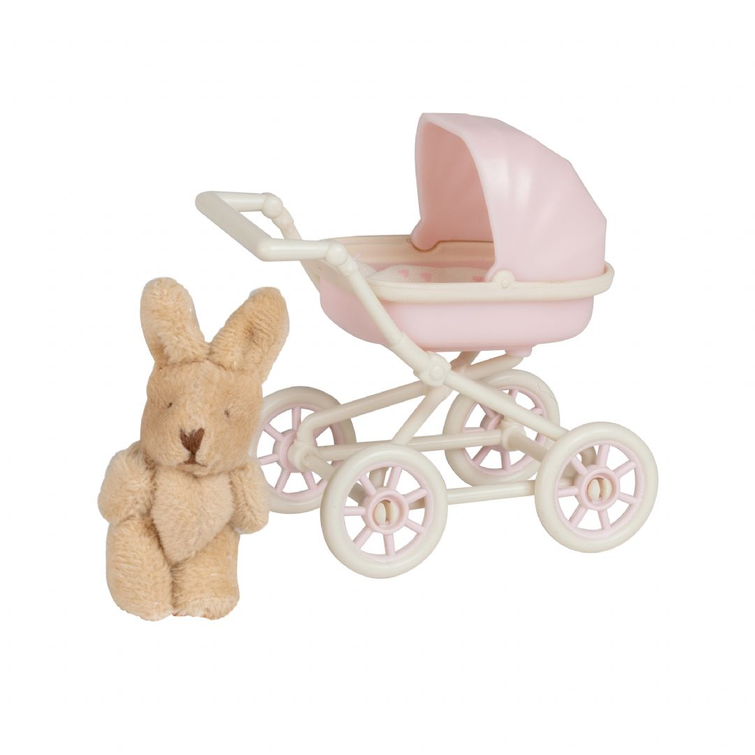 Lundby lyserød barnevogn + bamse. Lundby lyserød barnevogn + bamse.