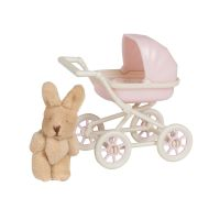 Lundby lyserød barnevogn + bamse.