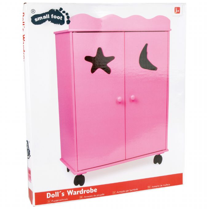 Pink Kldeskab til Dukker i Tr med hjul version 2