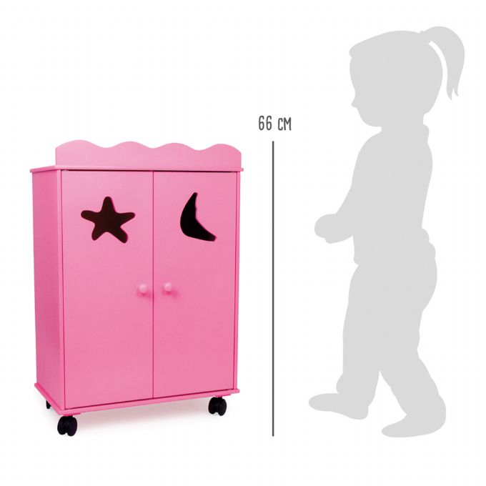 Pink Kldeskab til Dukker i Tr med hjul version 5