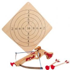 Crossbow with shooting target in wood