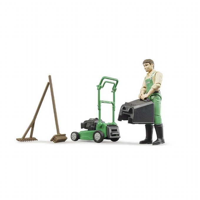 Gardener with lawnmower and equipment version 2