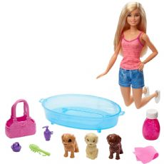 Barbie Bathtime, blond med 3 hunder