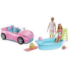 Barbie lekset med bil, pool och 2 dockor