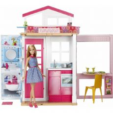Barbie-Puppe mit Puppenhaus