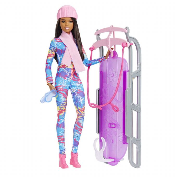 Barbie-talviurheilunukke kelkan kanssa version 1