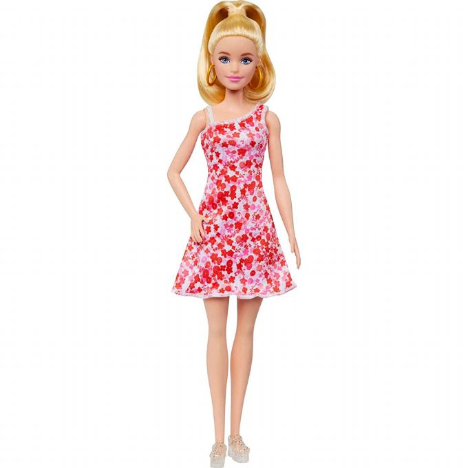 Barbie-nukke punainen kukkainen mekko version 1