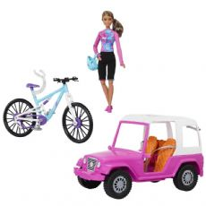 Barbie doll with car and bicycle