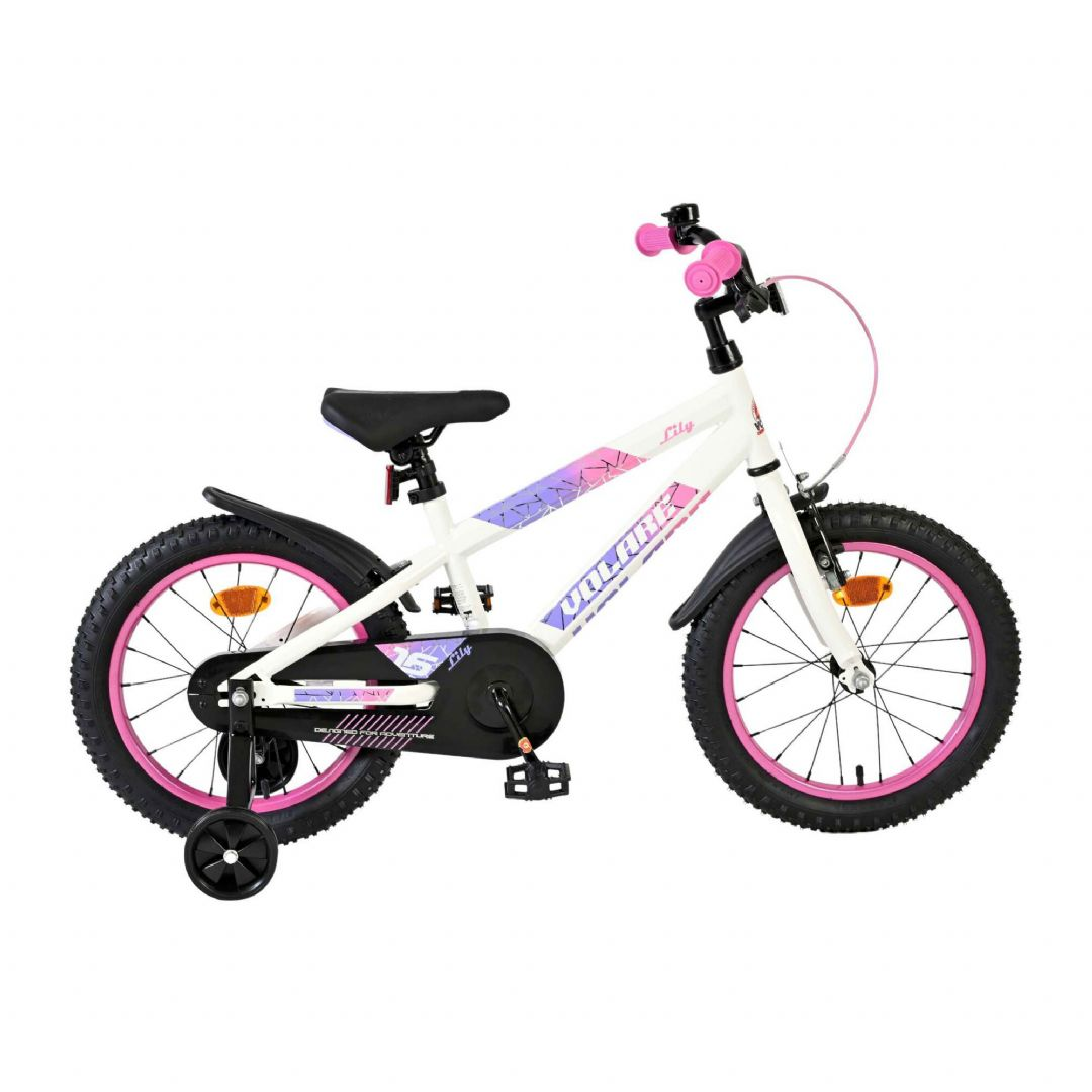 Volare Lily Børnecykel - 16", Med Aftagelige Støttehjul - Hvid/Pink/Lilla
