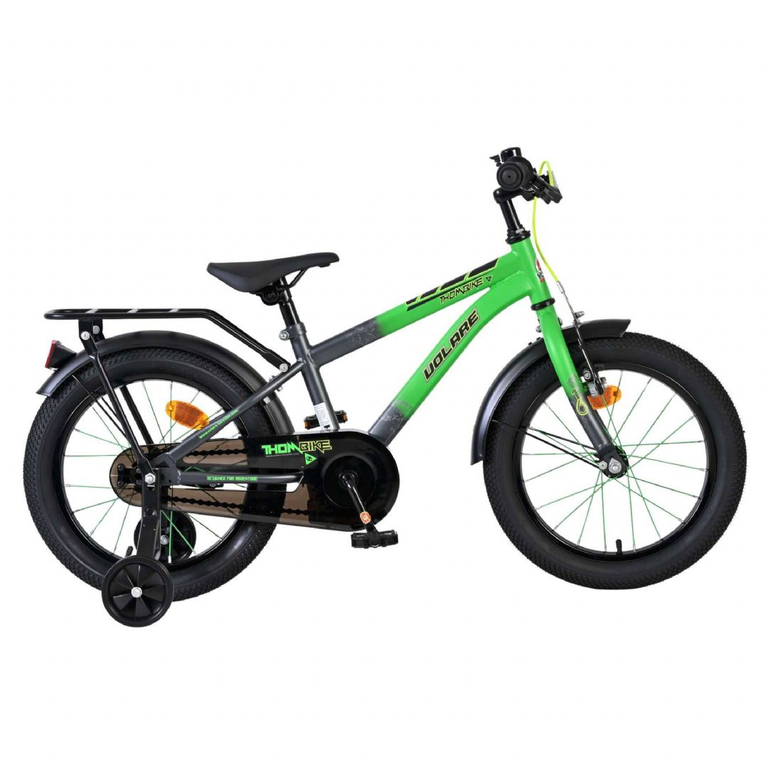 Volare Thombike Børnecykel - 16", Med Aftagelige Støttehjul - Grøn/Grå