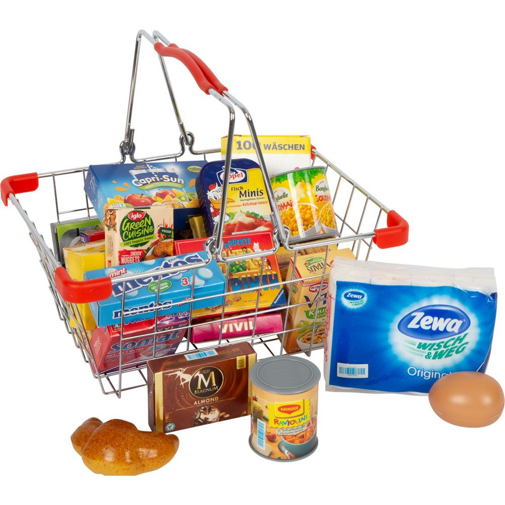 Indkøbskurv i metal med varer
