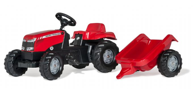 Rød Massey Ferguson traktor med trailer