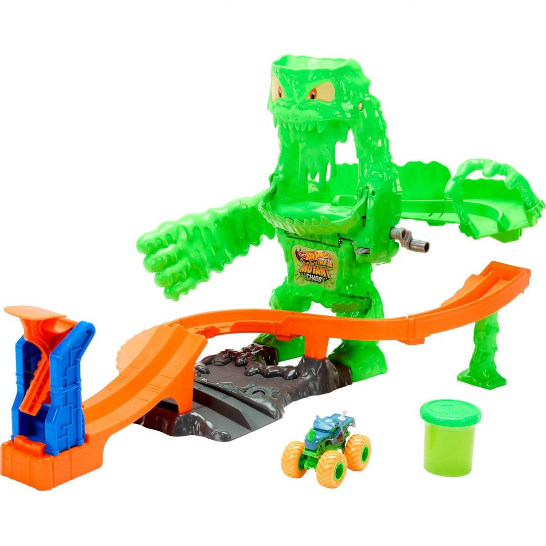 Mattel HOT WHEELS MONSTER TRUCKS MUTANT CHAOS trasa su slaimu – Monstro sunaikinimas (JMK90)