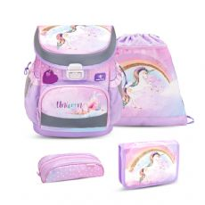 Rainbow Unicorn -koululaukku, jossa 4 osaa