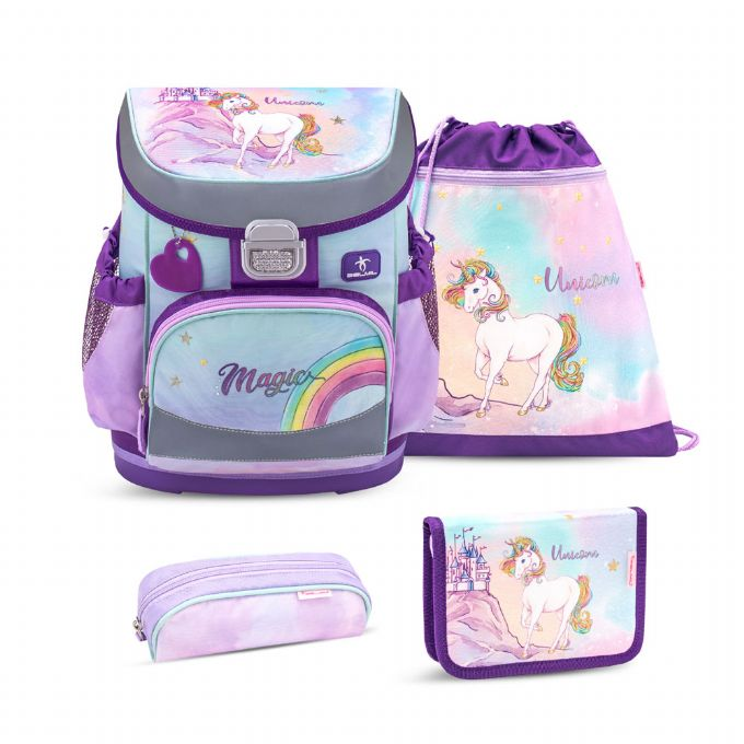 Rainbow Unicorn -koululaukku, jossa 4 osaa version 1
