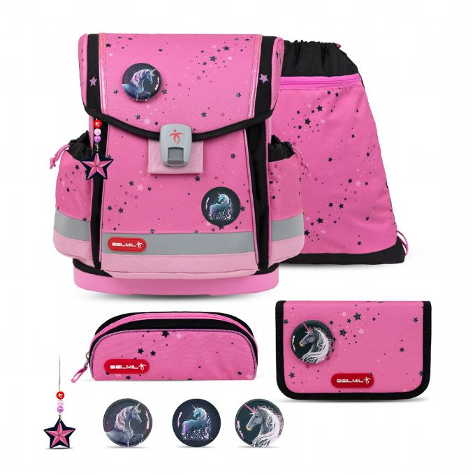 Pink Black Skoletaske med 5 Dele version 1