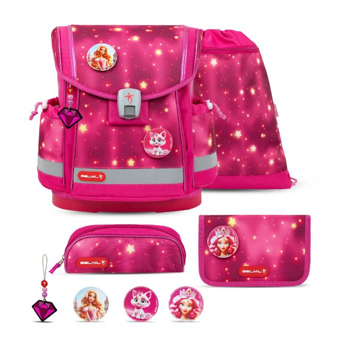Pink Star School laukku, jossa 5 osaa version 1