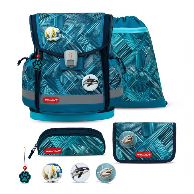 Ice Blue -koululaukku, jossa 5 osaa version 1
