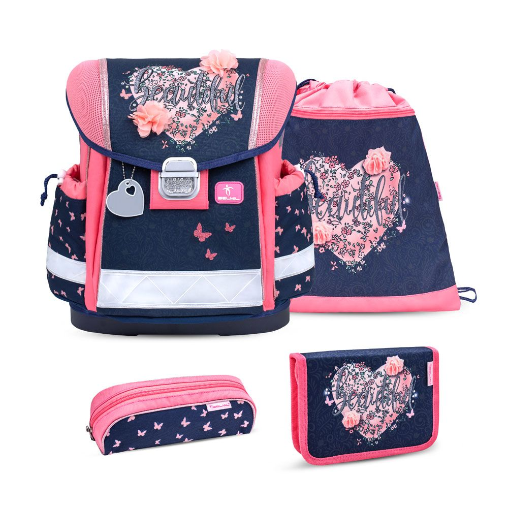 Kukkainen koululaukku, jossa 4 osaa Belmil koululaukut 881887