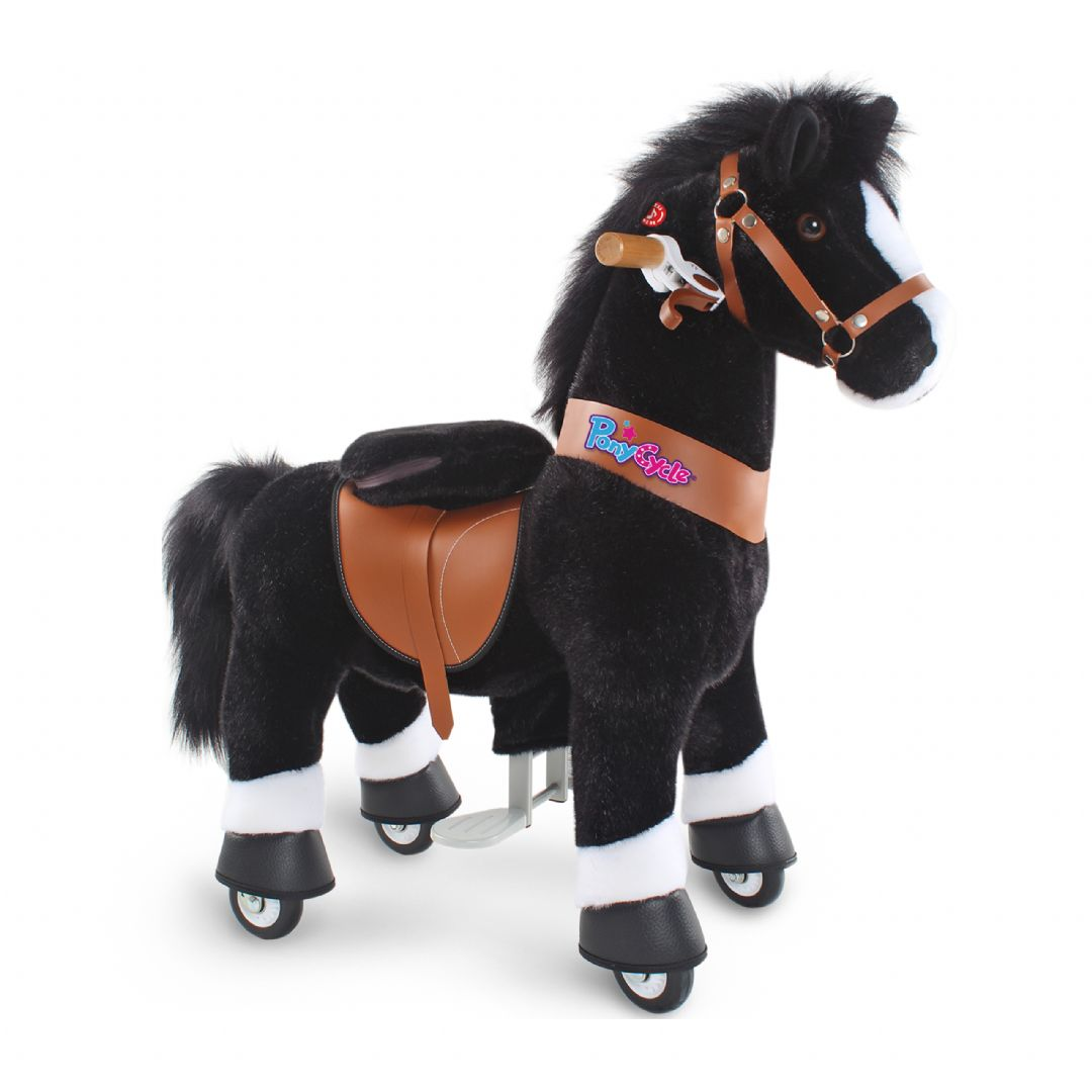 Ride-on Musta hevonen valkoisilla kavioilla PonyCycle-ratsastushevonen Ux326