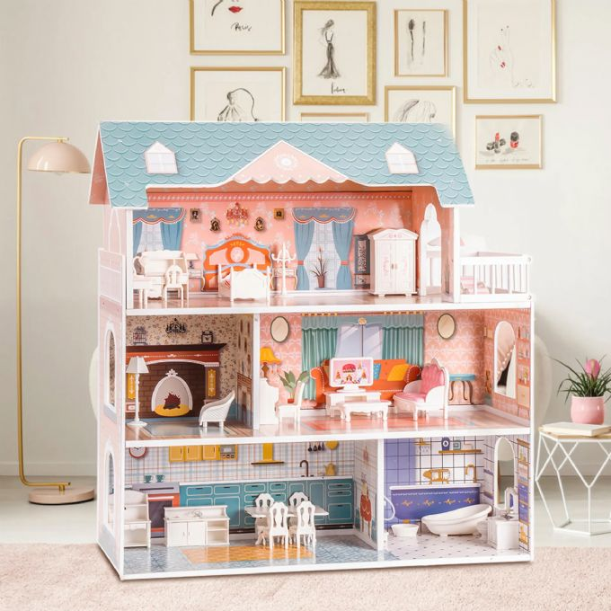 Dukkehus i træ med møbler version 2