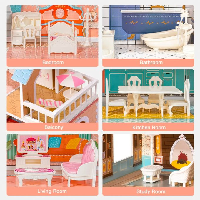 Dukkehus i træ med møbler version 4